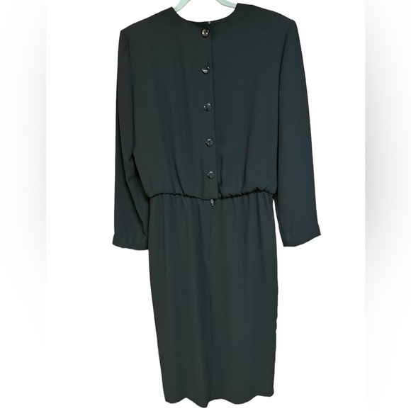 Ms. Chaus Black Dressy Vintage Longsleeved Dress Button/Zipper Back Mock Wrap 10 - Picture 2 of 7